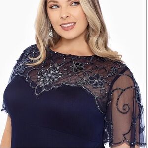 XscapeWomen's Plus Size Long Beaded Sequin Illusion Neckline Formal Dress Sz 16w